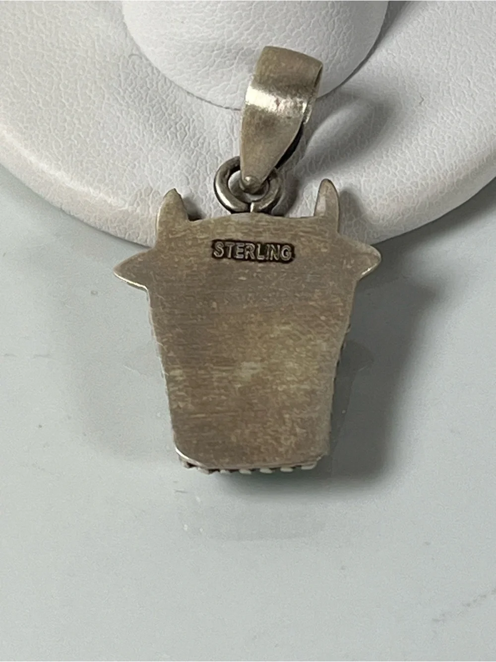 Solid Sterling Silver Mohave Turquoise Gemstone Cow Steer Pendant